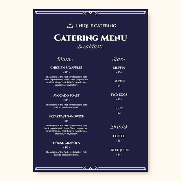 Catering menu ontwerpsjabloon