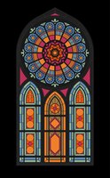 Centrale verticale glas-in-loodmozaïek van de gotische kerk platte vectorillustratie