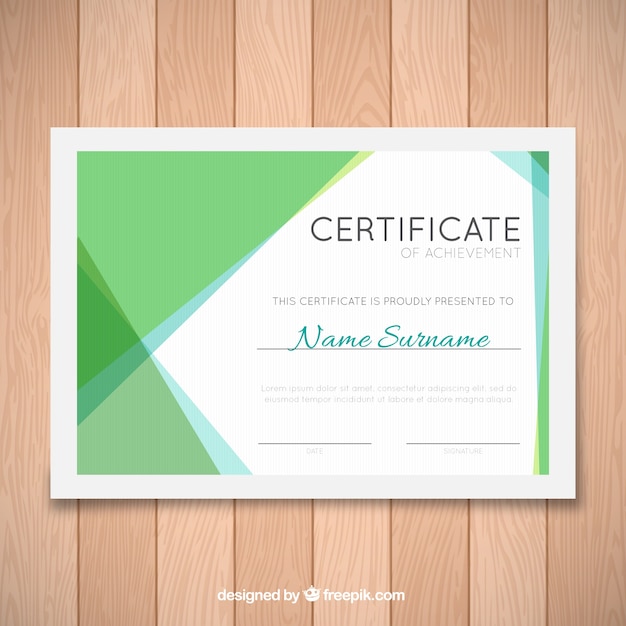 Gratis vector certificaat van de graduatie met blauwe en groene vormen