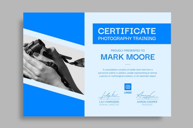 Certificaatsjabloon voor fotografietraining