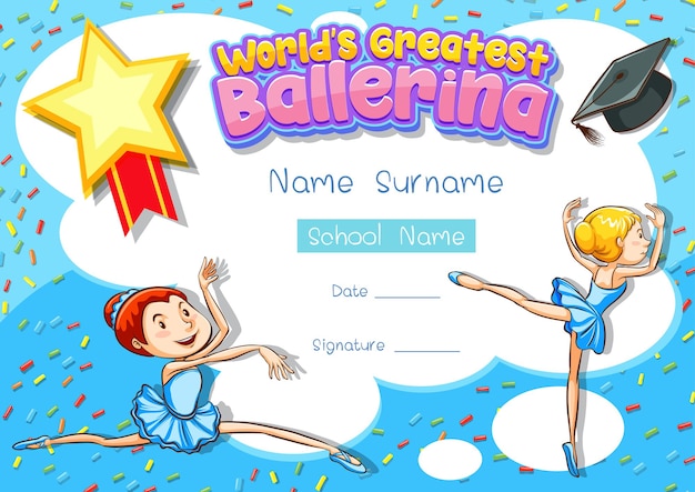 Certificaatsjabloon voor 's werelds grootste ballerina