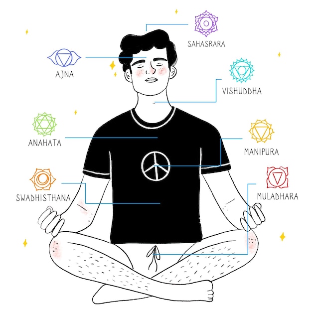 Gratis vector chakra's concept met ontspannen man