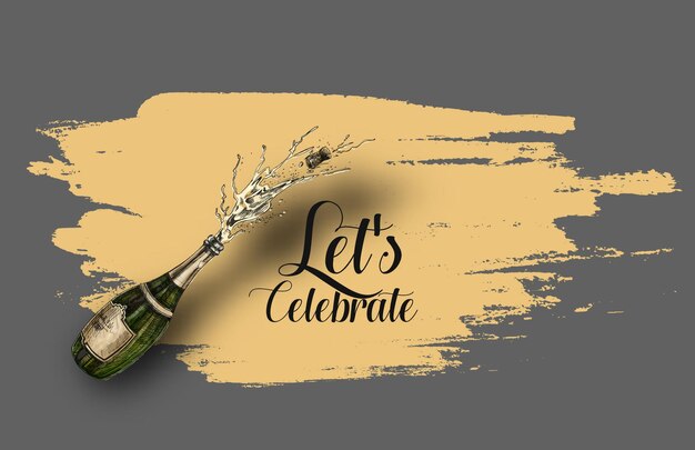 Champagnefles explosie openingsceremonie sociale media banner post ontwerp vectorillustratie