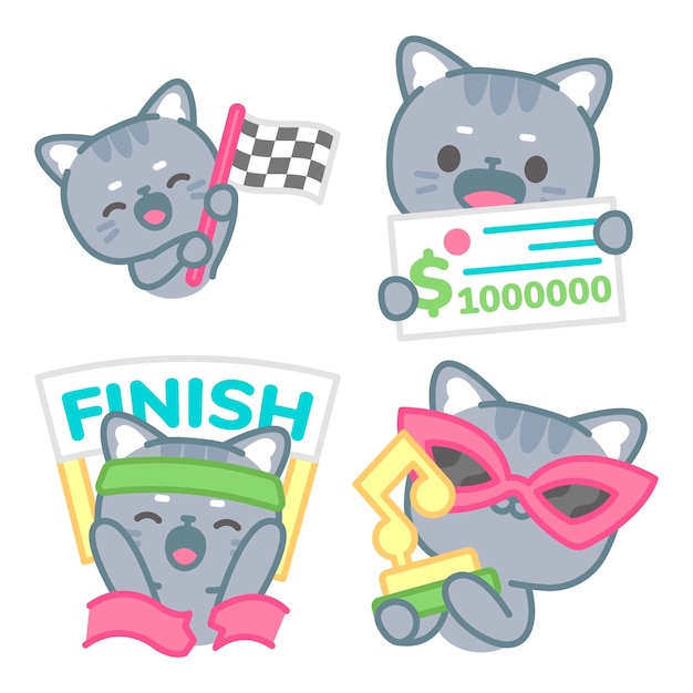 Gratis vector champion-stickercollectie met tomomi de kat