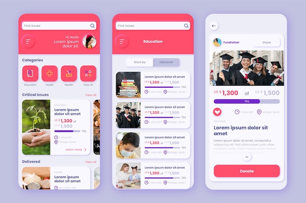 Charity app-interface sjabloon