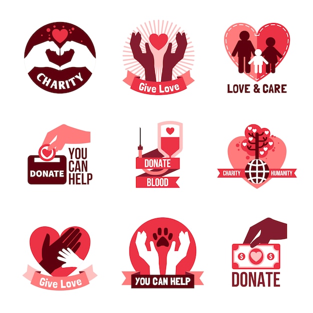 Charity logo emblemen set