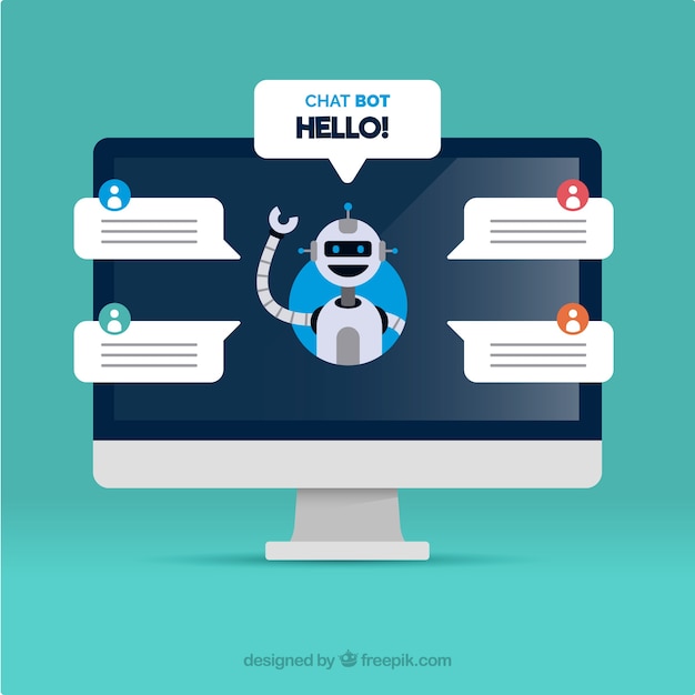 Gratis vector chatbot concept achtergrond met computer