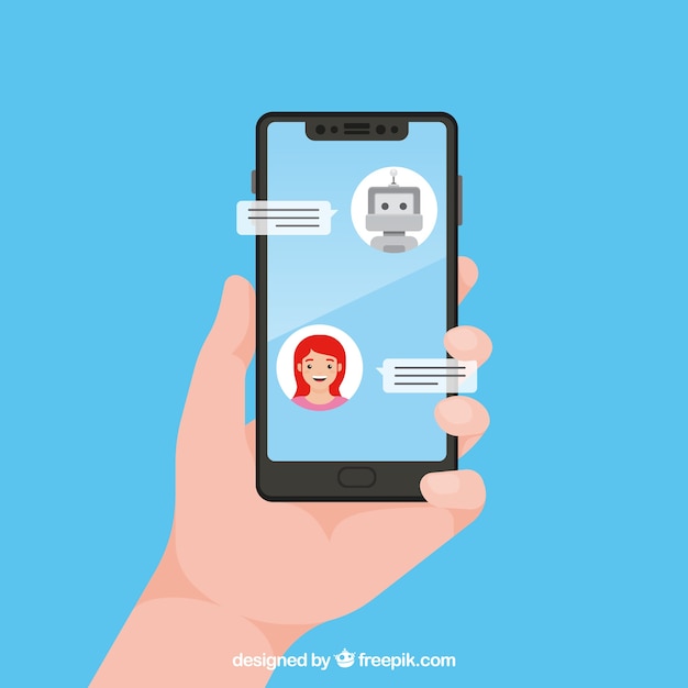 Chatbot concept achtergrond met mobiel apparaat