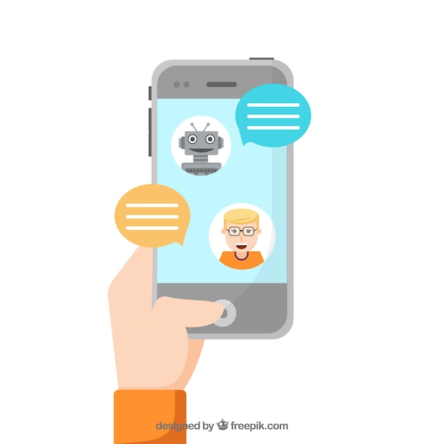 Chatbot concept achtergrond met mobiel apparaat
