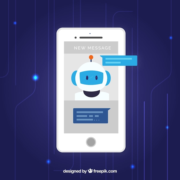 Gratis vector chatbot concept achtergrond met mobiel apparaat