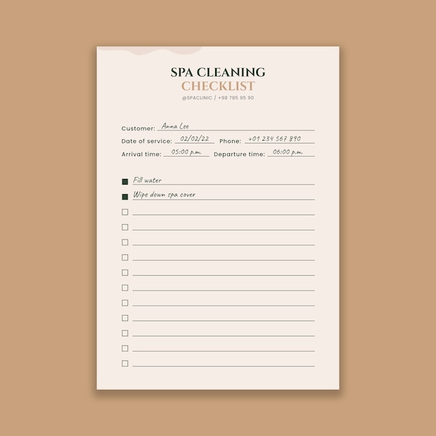 Gratis vector checklist voor elegante spa-reiniging