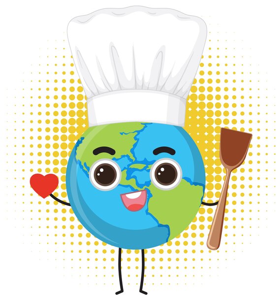 Gratis vector chef-kok aarde planeet stripfiguur