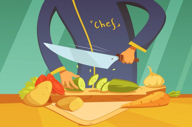 Chef-kok groenten snijden