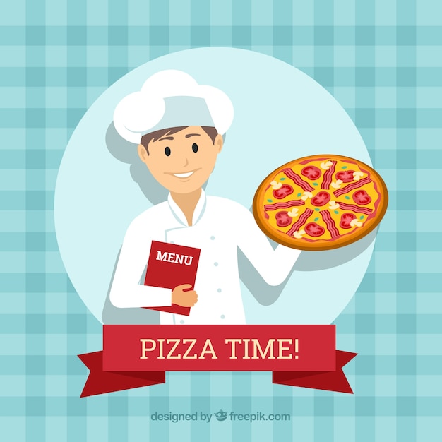 Gratis vector chef-kok's achtergrond met pizza