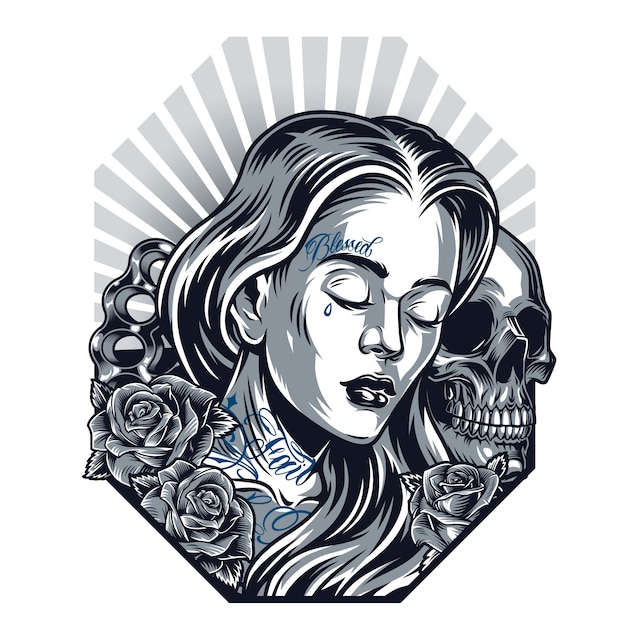 Gratis vector chicano tattoo vintage sjabloon