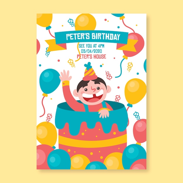 Gratis vector childrens verjaardag uitnodiging sjabloonontwerp