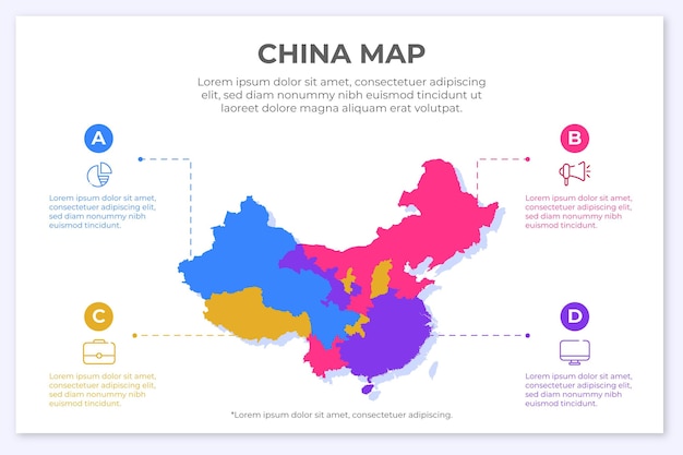 Gratis vector china kaart infographic in plat ontwerp