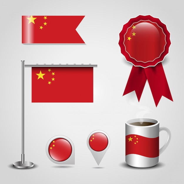 Gratis vector china vlag pictogrammen instellen