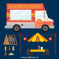 Gratis vector chinees eten truck in plat design