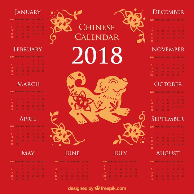 Gratis vector chinees nieuw jaar 2018 kalender