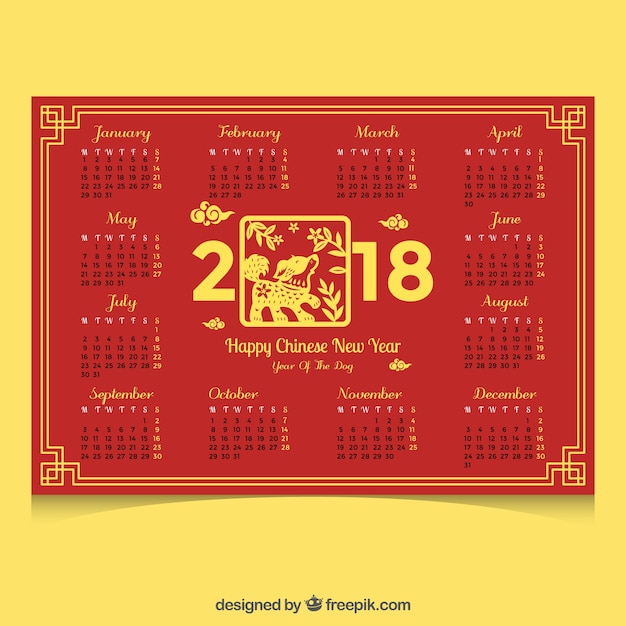 Gratis vector chinees nieuw jaar 2018 kalender