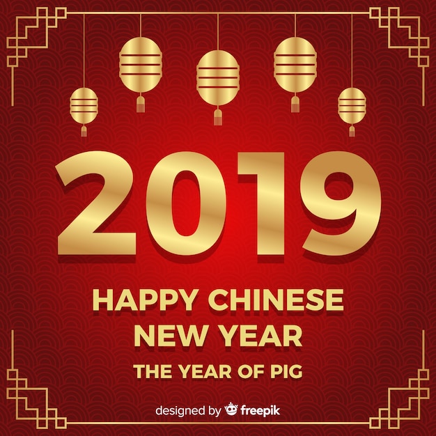 Gratis vector chinees nieuw jaar 2019 achtergrond