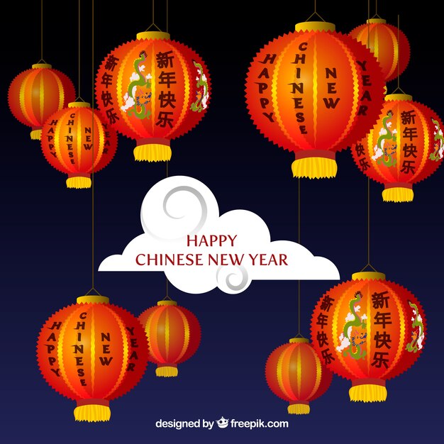 Chinees nieuw jaarconcept met lantaarns