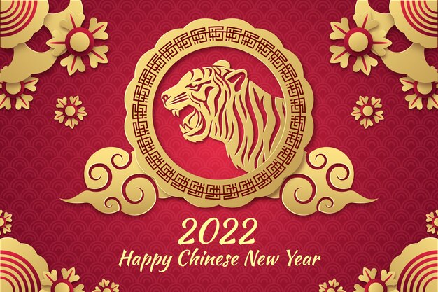 Chinees nieuwjaar achtergrond in papierstijl