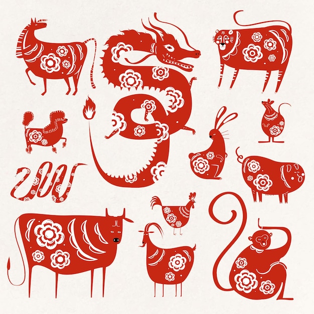 Gratis vector chinees nieuwjaar dierenriem dieren symbool collectie