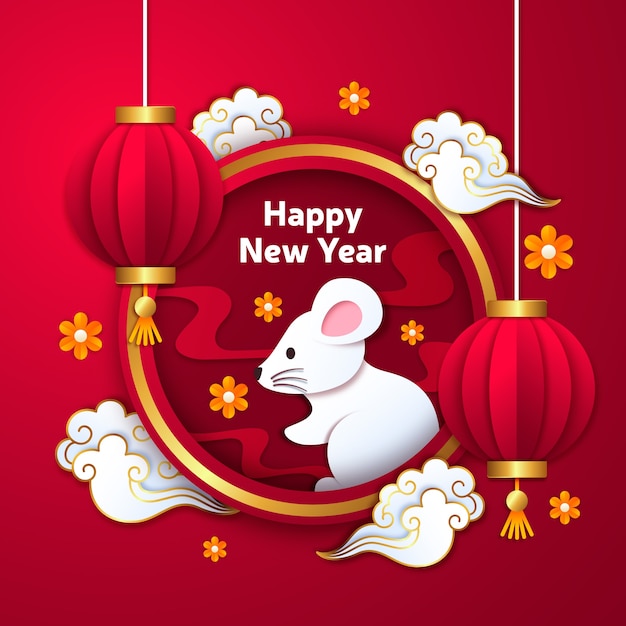 Chinees Nieuwjaar in papierstijl met verloop