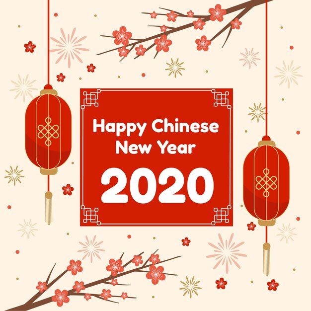 Chinees nieuwjaar in plat ontwerp