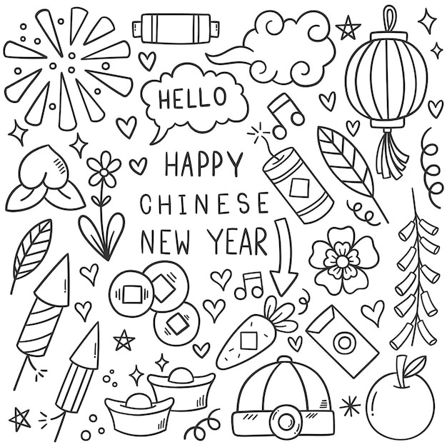 Chinees Nieuwjaar met doodle pictogramstijl