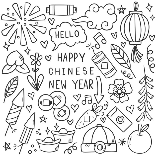 Chinees Nieuwjaar met doodle pictogramstijl