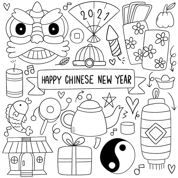 Chinees Nieuwjaar met doodle pictogramstijl
