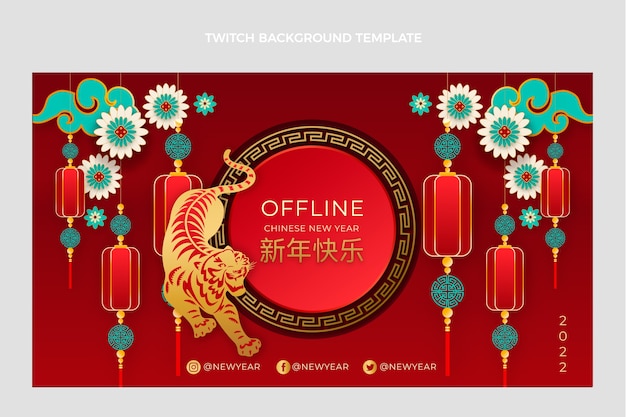 Gratis vector chinees nieuwjaar twitch-achtergrond in papierstijl