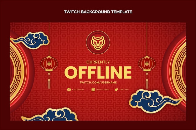 Gratis vector chinees nieuwjaar twitch-achtergrond in papierstijl