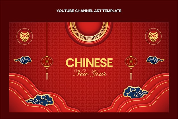 Chinees nieuwjaar youtube-kanaalkunst in papierstijl