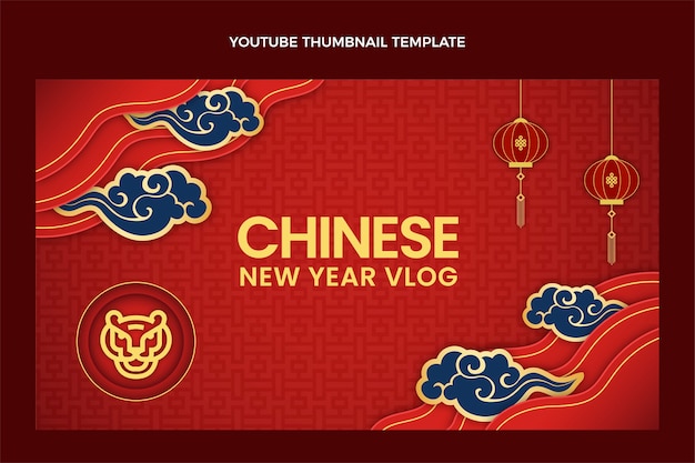 Chinees nieuwjaar youtube-miniatuur in papierstijl