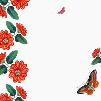 Chinees schilderij met bloemen en vlinders behang