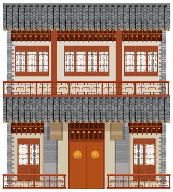 Gratis vector chinees traditioneel gebouw op witte achtergrond