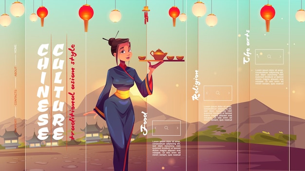 Gratis vector chinese cultuur cartoon bestemmingspagina