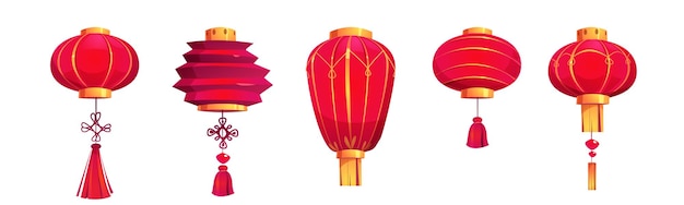 Gratis vector chinese festival rode lantaarns aziatische papieren lampen