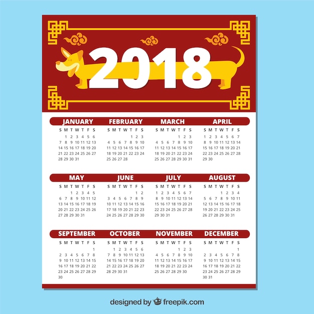 Gratis vector chinese het nieuw jaarkalender van 2018