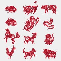 Gratis vector chinese horoscoop dieren rode nieuwjaar stickers set