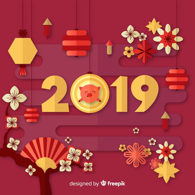 Gratis vector chinese nieuwe jaarachtergrond met varken