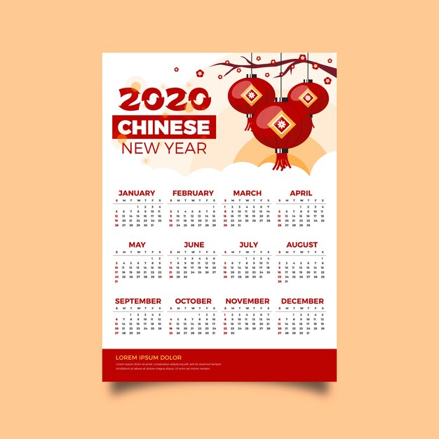 Chinese nieuwe jaarkalender in plat ontwerp