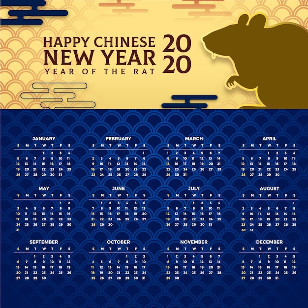 Chinese nieuwe jaarkalender in plat ontwerp
