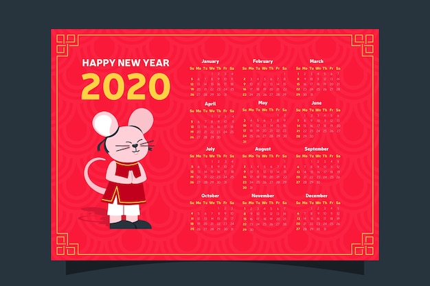 Chinese nieuwe jaarkalender in plat ontwerp