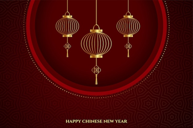 Chinese nieuwjaarsgroet met gouden lantaarnsdecoratie