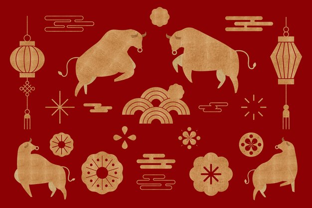 Chinese Ox Year gouden vector design elementen set